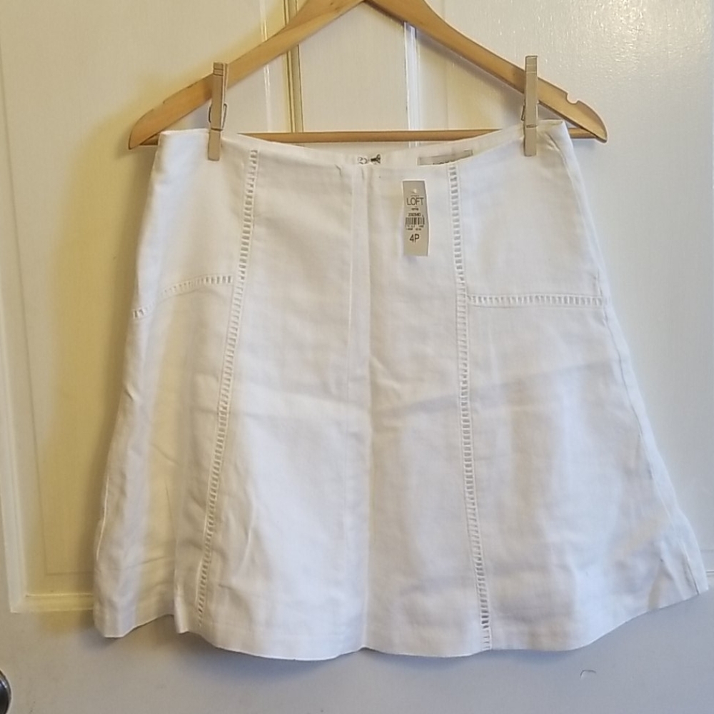 Loft white linen flare skirt NWT sz 4P
